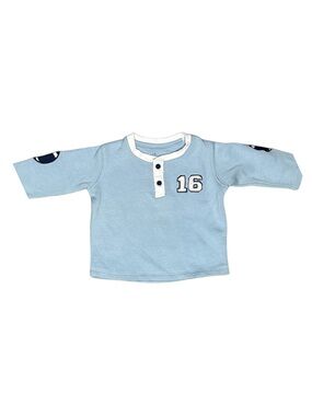 Light Blue Long-Sleeve Henley Tee with '16' Patch